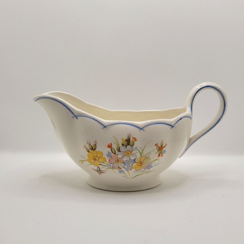 Vintage Creampetal Gravy Boat Painted Spring Floral Moriage Grindly England 139